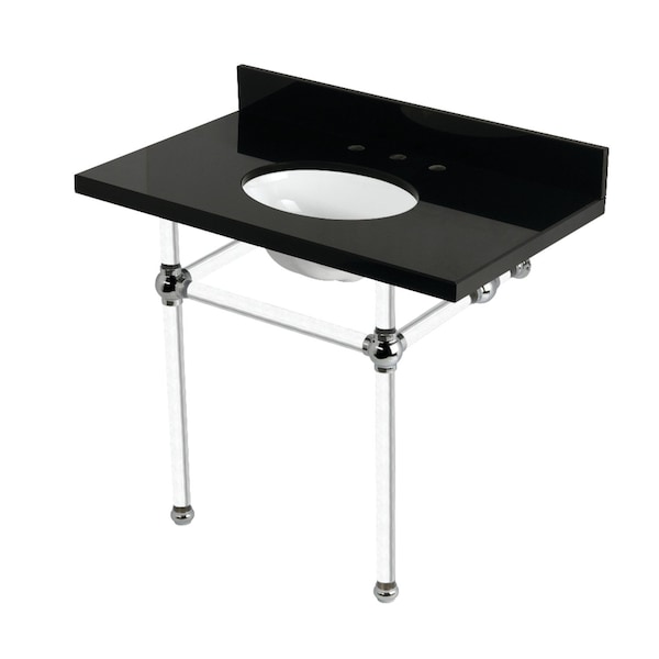 Kingston Brass 36" Black Granite Console Sink with Acrylic Legs, 8-Inch, 3-Hole, Black Granite/Polished Chrome KVPK3630KA1 - main