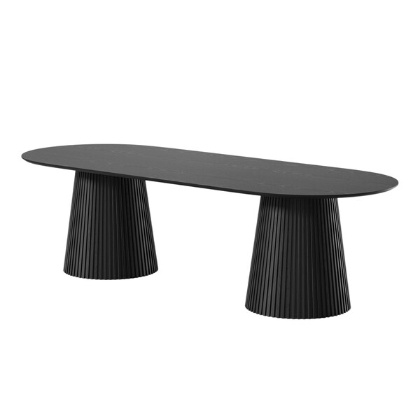 Homeroots 86" Black Solid Wood Double Pedestal Base Oval Dining Table 720694 - main