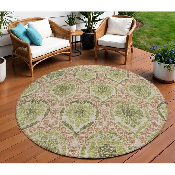 Homeroots 8' Olive Green And Fern Green Round Medallion Washable Indoor Outdoor Area Rug 587796 - main