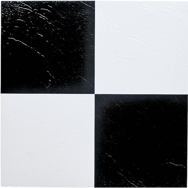Prosource Vinyl Self-Adhesive Floor Tile, 12 in L Tile, 12 in W Tile, Square Edge, Black/White, 45PK ELE-1305-3L - main