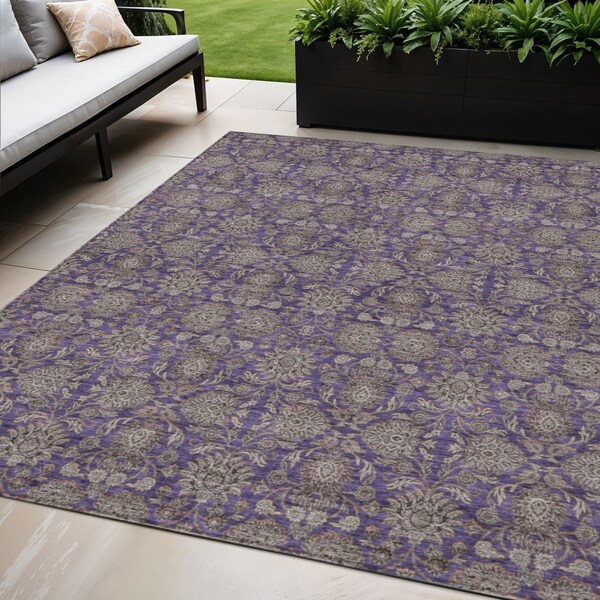 Homeroots 5' X 8' Purple Beige And Taupe Floral Washable Indoor Outdoor Area Rug 582303 - main