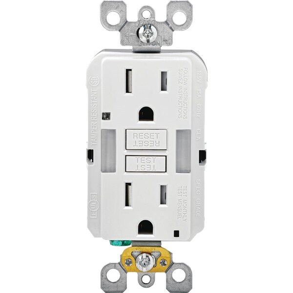 Leviton SmartLockPro Self-Test 15A White Tamper Resistant 5-15R GFCI Outlet R92-GFNL1-00W - main