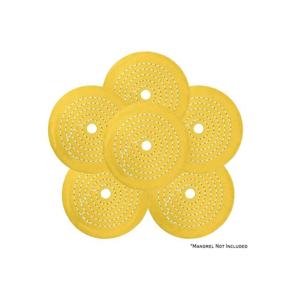 Renegade Products Usa Mini Buffing Wheels, 1/2" Arbor Hole, Yellow Mini Buff Pack, 20-Ply, 1/4" Thick, 4 Inch, 6PK FCV4X20PYT-1/2AH-6PK - main