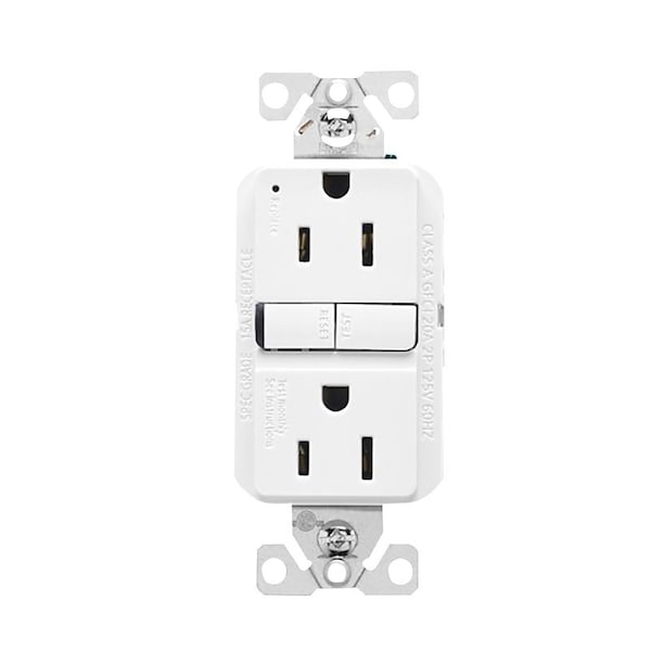 Eaton Wiring Devices Eaton-WP GFCI Receptacle, 125 V, 15 A, NEMA: NEMA 5-15R, Back, Side Wiring, White GF15W - main