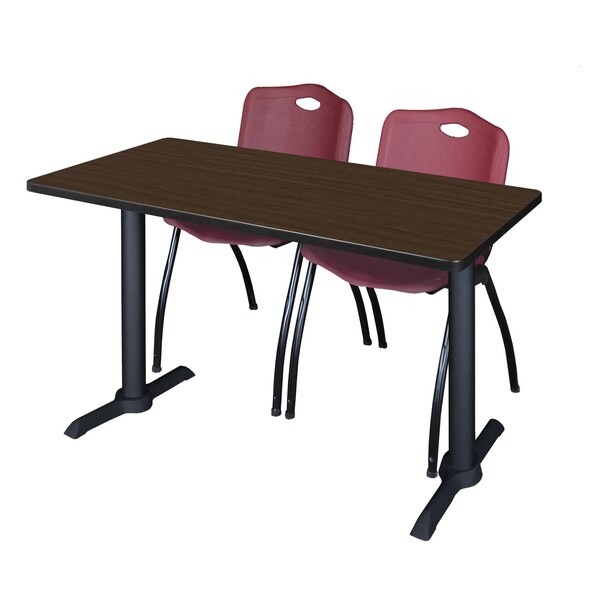 Regency Cain T-Base Training Seminar Table W/ 2 M Stack Chairs, 48 in W, 24 in L, Neo Walnut MTRCT4824NW47BY - main