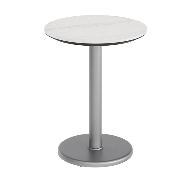 Flash Furniture 24" Round Outdoor Tabletop, White Faux Marble, Seamless Surface Technology, 18" Round Silver Base ST-RD24-WHMAR-TR18S-GG - main