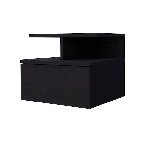 Homeroots 12" Black Wood One Drawer Nightstand with Integrated Tech 518170 - main