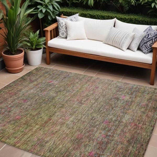 Homeroots 9' X 12' Artichoke Green And Hot Pink Floral Washable Indoor Outdoor Area Rug 605739 - main