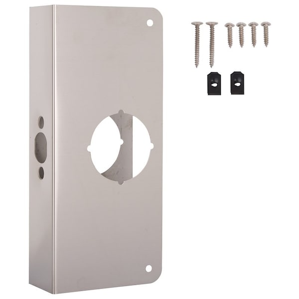 Prosource Door Reinforcer, 2-3/8 in Backset, 1-3/4 in Thick Door, Steel, Satin Nickel, 9 in H, 4 in W HSH-050SBN-PS - main