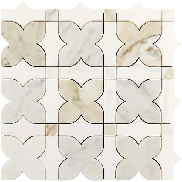 Apollo Tile Serena 12x12 White Gray Gold Dolomite, Carrara Marble Mosaic Clover Wall and Floor Tile, 5PK APLTSC88F09A - main