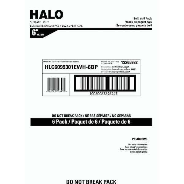 Halo 6'' New Construction/Remodel Non-IC Rated LED Recessed Light Fixture, 6PK HLCE609930-6P-CA - main