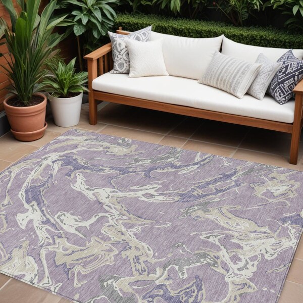Homeroots 8' X 10' Lavender And Ivory Abstract Washable Indoor Outdoor Area Rug 600105 - main