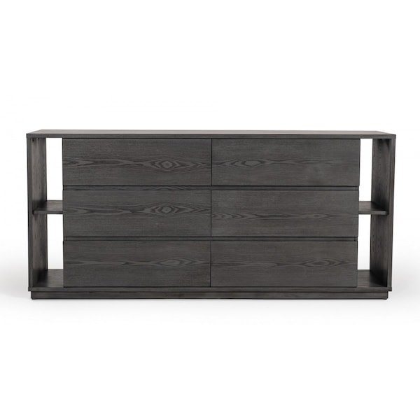 Homeroots 63" Grey Solid Wood Six Drawer Double Dresser 473121 - main