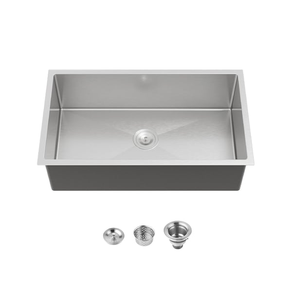 Wrightmaster 33 in. Undermount Single Bowl 18 Gauge Silver Stainless Steel Kitchen Sink with Drain ZOR-04D-331912 - main