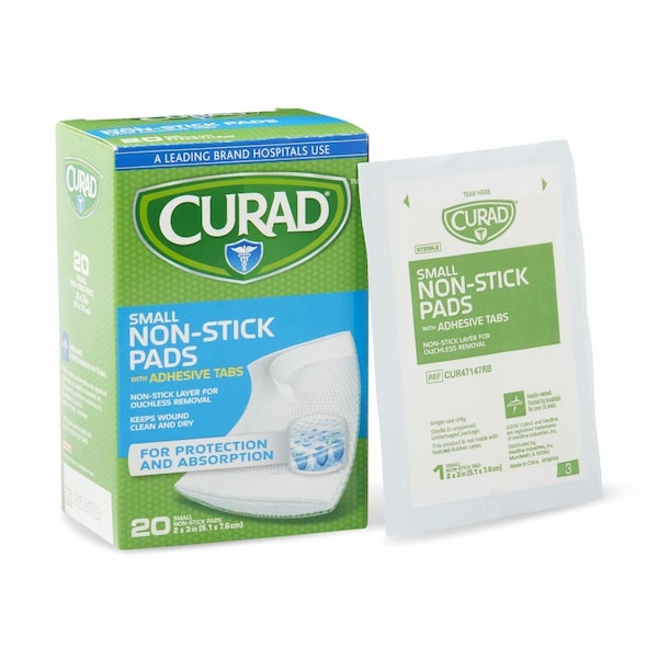 Medline CURAD Sterile Nonstick Pad with Adhesive Tabs, 2in x 3in, 20/Box CUR47147RBZ - main