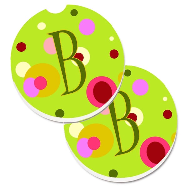 Carolines Treasures Letter B Monogram Lime Green Cup Holder Car Coaster, PK2 CJ1010-BCARC - main