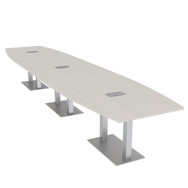 Skutchi Designs Boat Conference Table With Power Unit, 48 in W, 216 in L, Ivory HAR-BOT-48x216-DOU-K458-ESIL - main