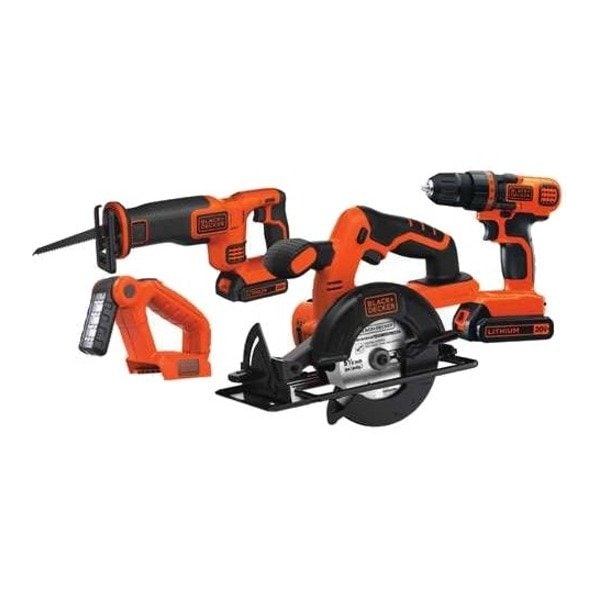 Black & Decker 20V MAX* Lithium Ion 4 Tool Combo Kit: Drill/Driver, Circular Saw, Reciprocating Saw and Work Light BD4KITCDCRL - main