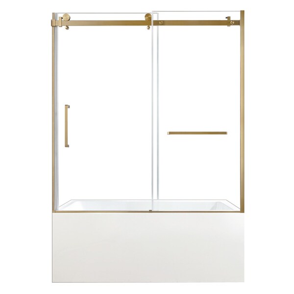 Kingston Brass 60" Acrylic Anti-Skid Alcove Right-Hand Drain Tub with Left Sliding Tub Door, White/Brushed Brass KVTAP6032R22C7 - main