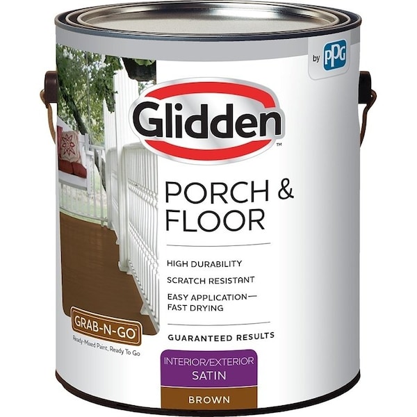 Glidden 3031F Paint and Primer, Satin, Brown, 1 gal 3031F/01 - main
