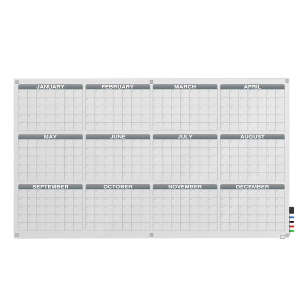Ghent 4'H x 6'W 1 Year Calendar Graphics Glassboard with Stand-Offs, Square Corners, Magnetic GRPHMYSM31Y-46 - main