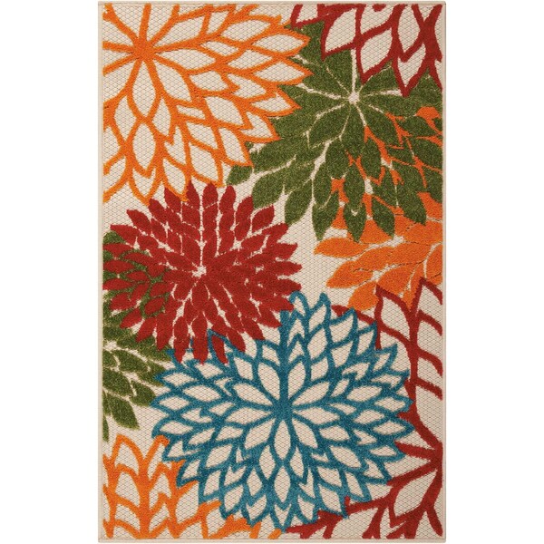 Homeroots 3' X 4' Green Orange And Red Floral Indoor Outdoor Area Rug 546642 - main