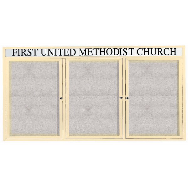 Aarco Illuminated Outdoor Enclosed Bulletin Board w/ Al Frame Header, Powder Coated Ivory, 36''Hx72''W ODCC3672-3RHIIV - main