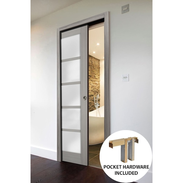 Sartodoors Pocket Interior Door, 18" x 84", Gray QUADRO4002PD-SSS-1884 - main