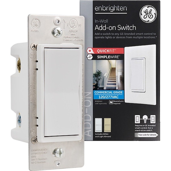 Jasco Enbrighten Add-On Switch, White and Light Almond Paddles, Chassis 2.0 for 12723 46199 - main