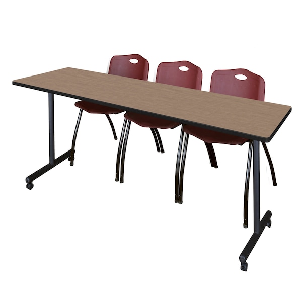 Regency Kobe Flip-Top Training Nesting Table W/ 2 M Stack Chairs, 84 in W, 24 in L, Noble Oak MKFT8424NO47BY - main