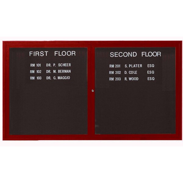 Aarco Enclosed Letter Board Directory w/ Aluminum Cherry Wood Look Finish Frame, 36''Hx60''W, 2 Door Unit ADCW3660R - main