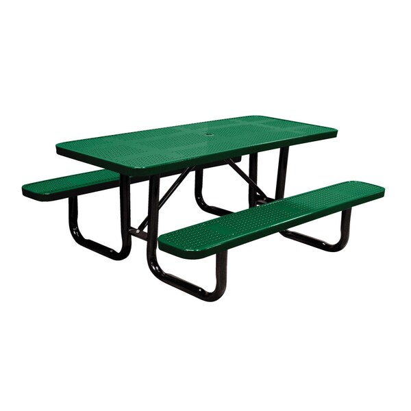 Leisure Craft 6' Standard Picnic Table, Perforated Metal, Portable, Black Green T6XPP-PERF-BLACK GREEN - main