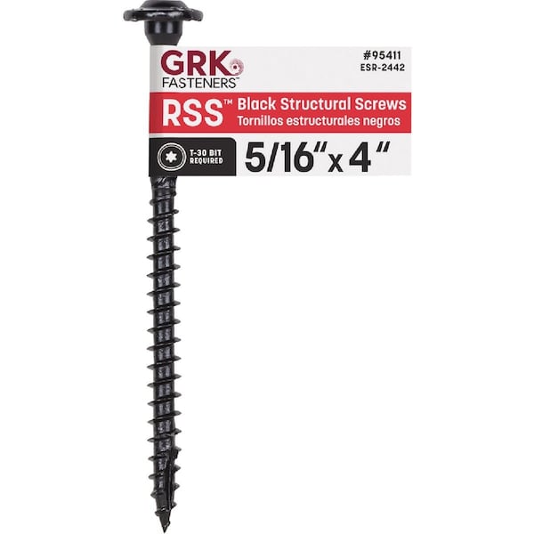 Grk Fasteners GRK RSS 5/16'' x 4'' Star Drive Washer-Head Black Structure Screw 95411 - main
