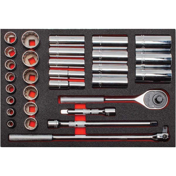 Proto 1/2 in Drive Socket Sets SAE 30 Pieces 1/2 to 1 1/4 in , Polished, J54126KV J54126KV - main