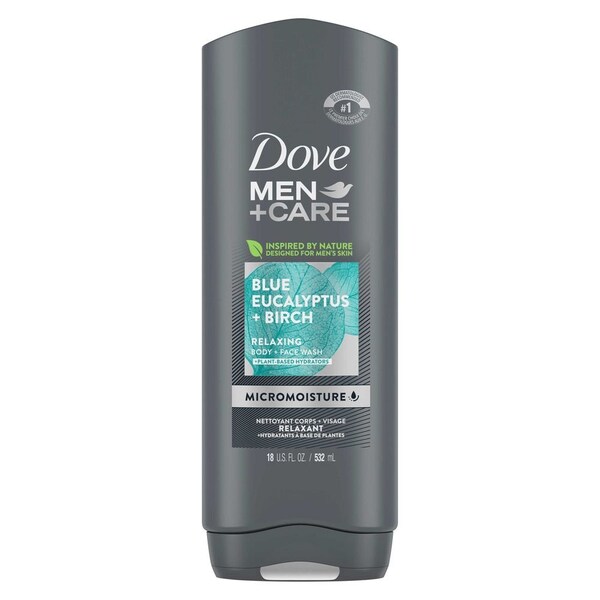 Dove Men+Care Relaxing Blue Eucalyptus Plus Birch Body and Face Wash, 18 Ounce, 4PK 64413182 - main