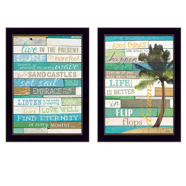 Homeroots Set Of Two Live In The Moment Beachy Black Framed Print Wall Art, 2PK 405743 - main
