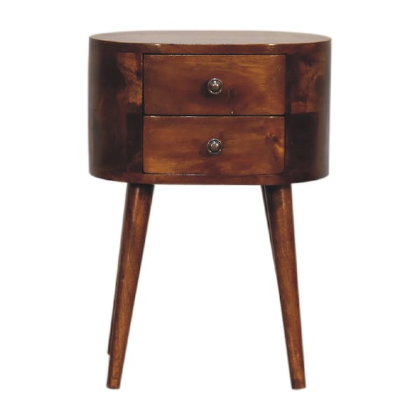 Homeroots 20" Brown Solid Wood Round Two Drawer Nightstand 651515 - main