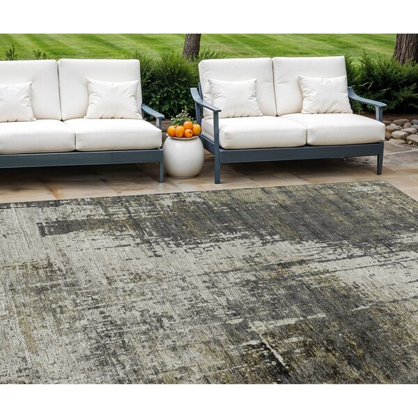 Homeroots 8' X 10' Taupe Beige And Olive Green Abstract Washable Indoor Outdoor Area Rug 587329 - main