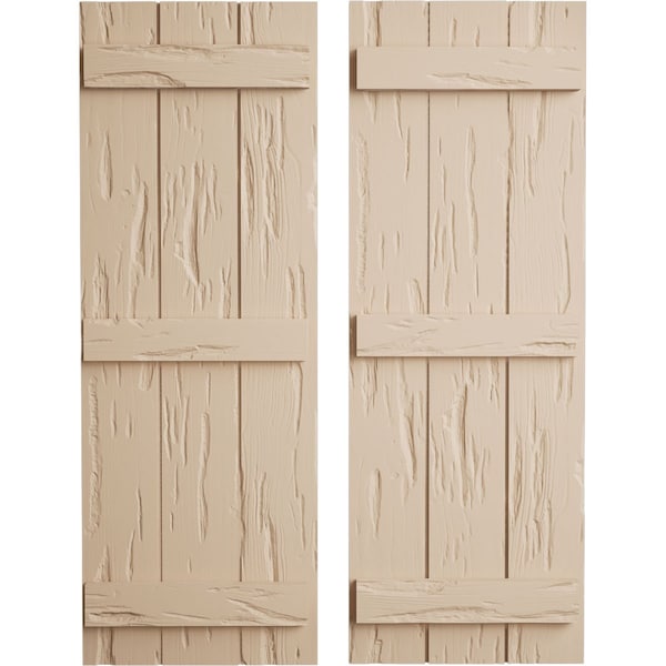 Ekena Millwork Rustic Three Board Joined Board-n-Batten Pecky Cypress Faux Wood Shutters, 16 1/2"W x 68"H SHUBJS16X68PCPR - main