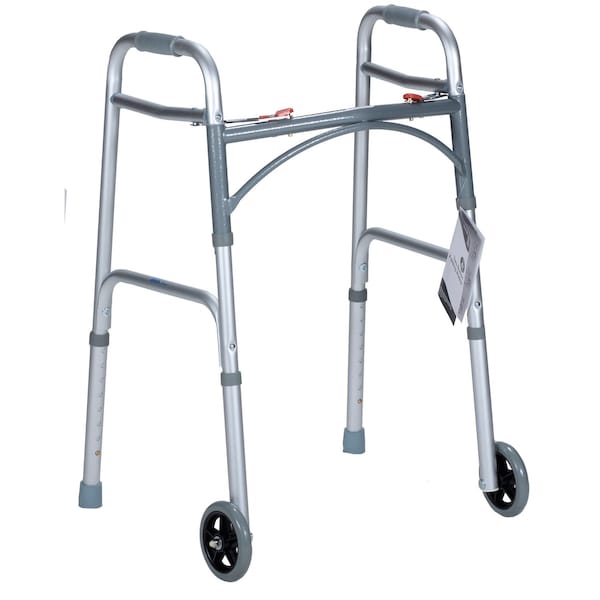 Dynarex Two Button Folding Walker, Adult, 5", Wheels, 32.5", - 39.5" 10162 - main