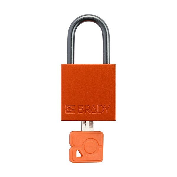 Brady Lockout Padlock, Keyed Different, Aluminum, Orange, 1 in Shackle Height, 1 1/4 in Body Width CPAL-ORG-25ST-KD - main
