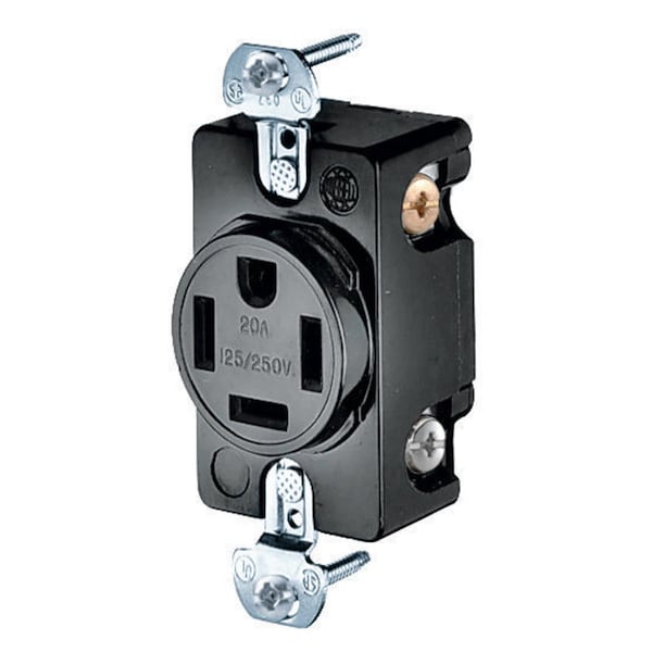 Hubbell Wiring Industrial 3-Pole 4-Wire 20A 125/250V Receptacle, 14-20R, Black HBL8410 - main