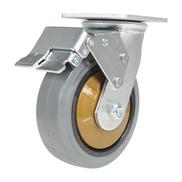Vestil Rubber Swivel With Total Brake Caster 6 In. Diameter x 2 In. Width 771 lb Dark Gray/Gold CST-KSM-6X2MR-SWTB - main