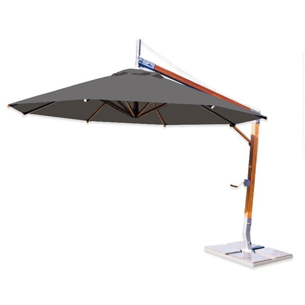Bambrella 10' Round Bamboo Cantilever Umbrella with Grey Canopy and 297lb Granite Base System 3.0m R-SW-S-G-BS - main