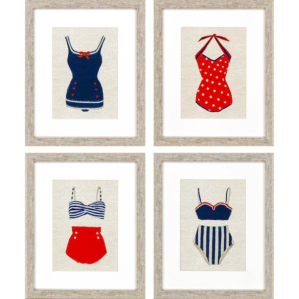 Homeroots Set Of Four Red White And Blue Swimsuits Framed Print Wall Art, 4PK 416378 - main