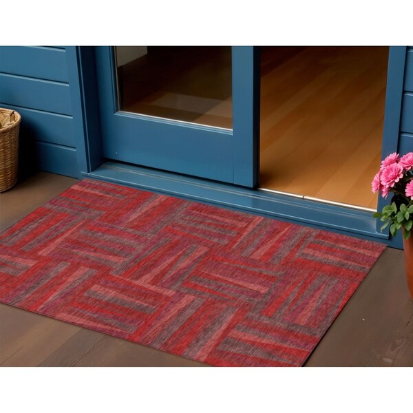 Homeroots 3' X 5' Red And Brown Geometric Washable Indoor Outdoor Area Rug 598298 - main