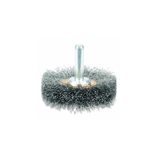 Weiler Stem-Mounted Narrow Conflex Brush, 2in dia x 3/8in W Face, 0.0118in Steel, 20000 RPM, 1/4in Stem 804-17610 - main