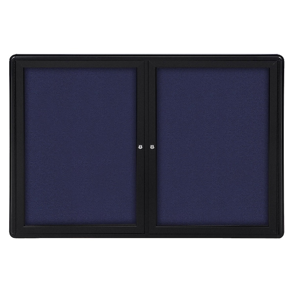 Ghent Ovation 2 Door Enclosed Fabric Bulletin Board, Black Frame, 3'H x 4'W, Blue OVK2-F93 - main