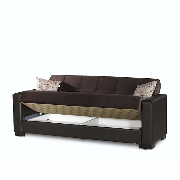 Homeroots 87" Gray Chenille Sleeper Sofa And Toss Pillows With Brown Legs 607087 - main