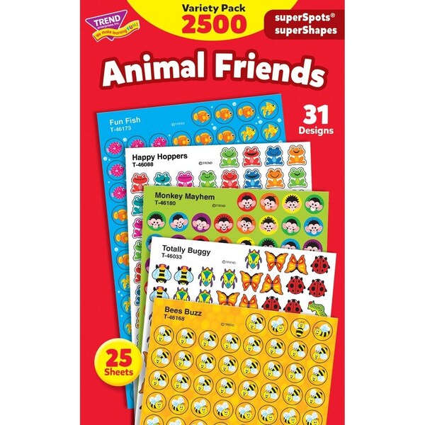 Trend Enterprises Animal Friends superSpots® Stickers Variety Pack, 2500/Pack, PK3 T46915 - main